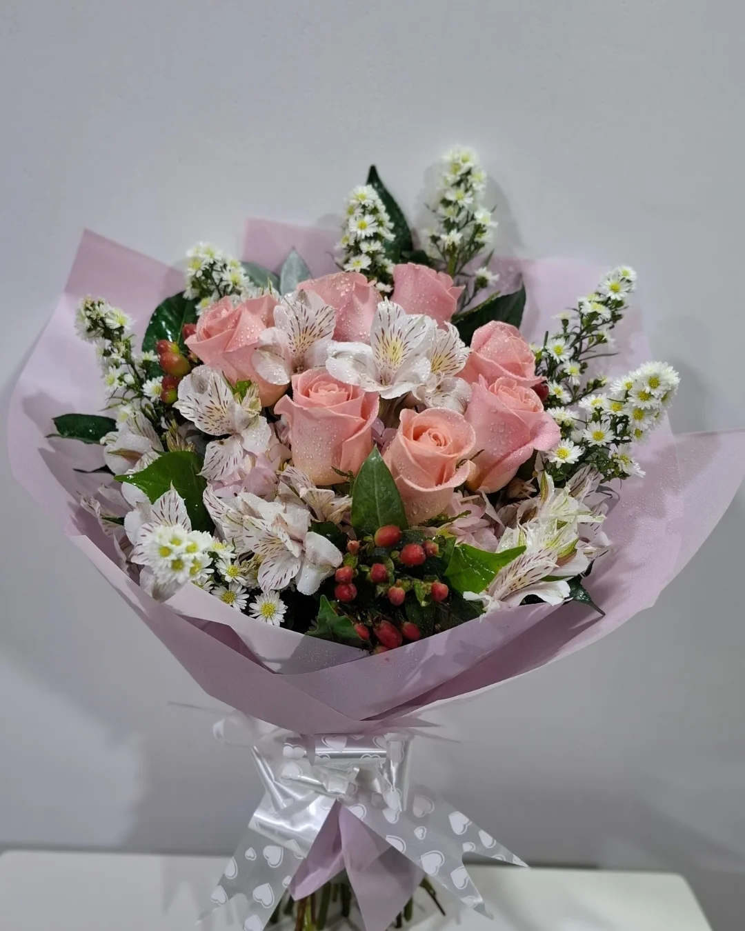 PRS-973 NACAR RAMO ROSAS ROSADAS ALSTROEMERIAS | PRS-973